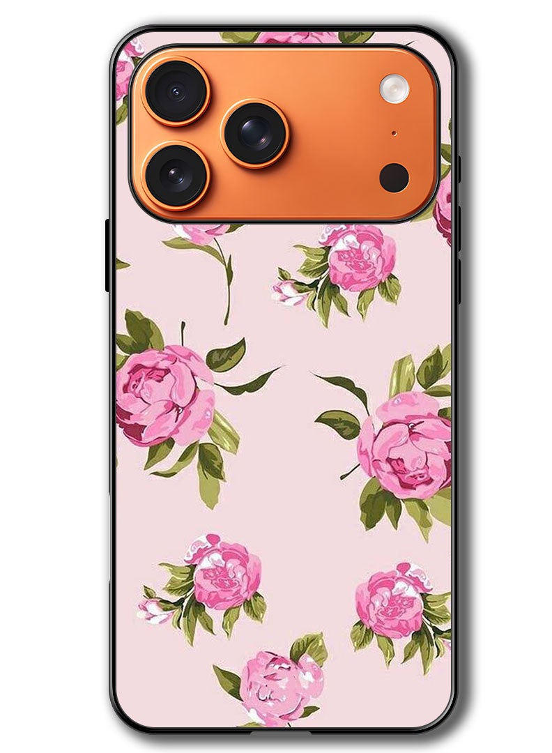 Theodor Case Compatible with Apple iPhone 17 Pro 6.3 Inch Protection Shockproof Bumper Cover Hand Painting Pink Flower - Image 1