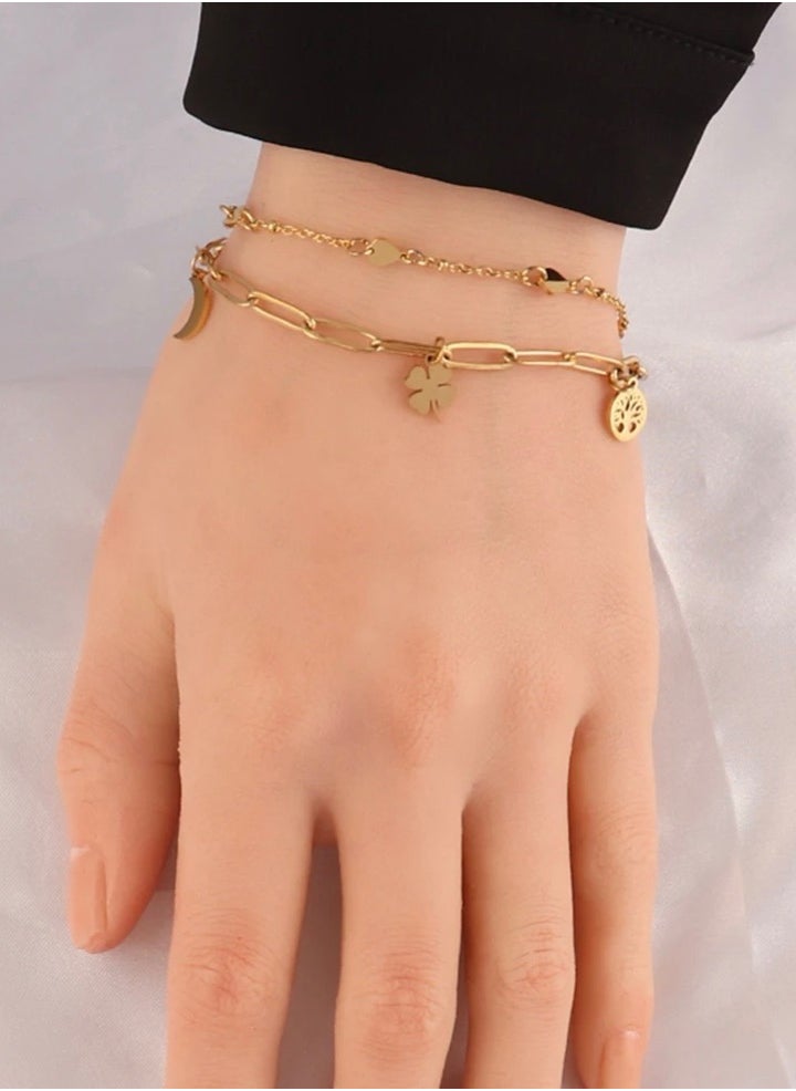 sixtyfour Elegant Gold Plated Stainless Steel Bracelet For Women  - Image 1