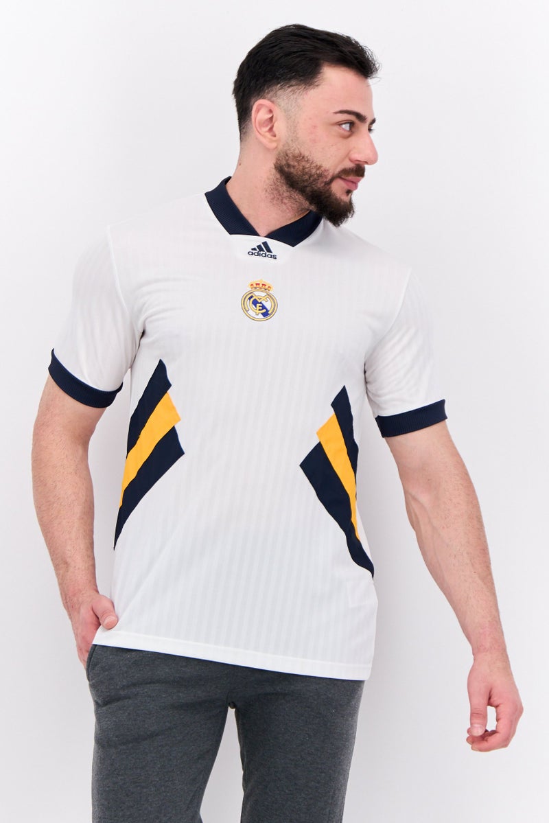 Men Sportswear Fit Short Sleeves Camiseta Real Madrid Football Jersey, White Combo