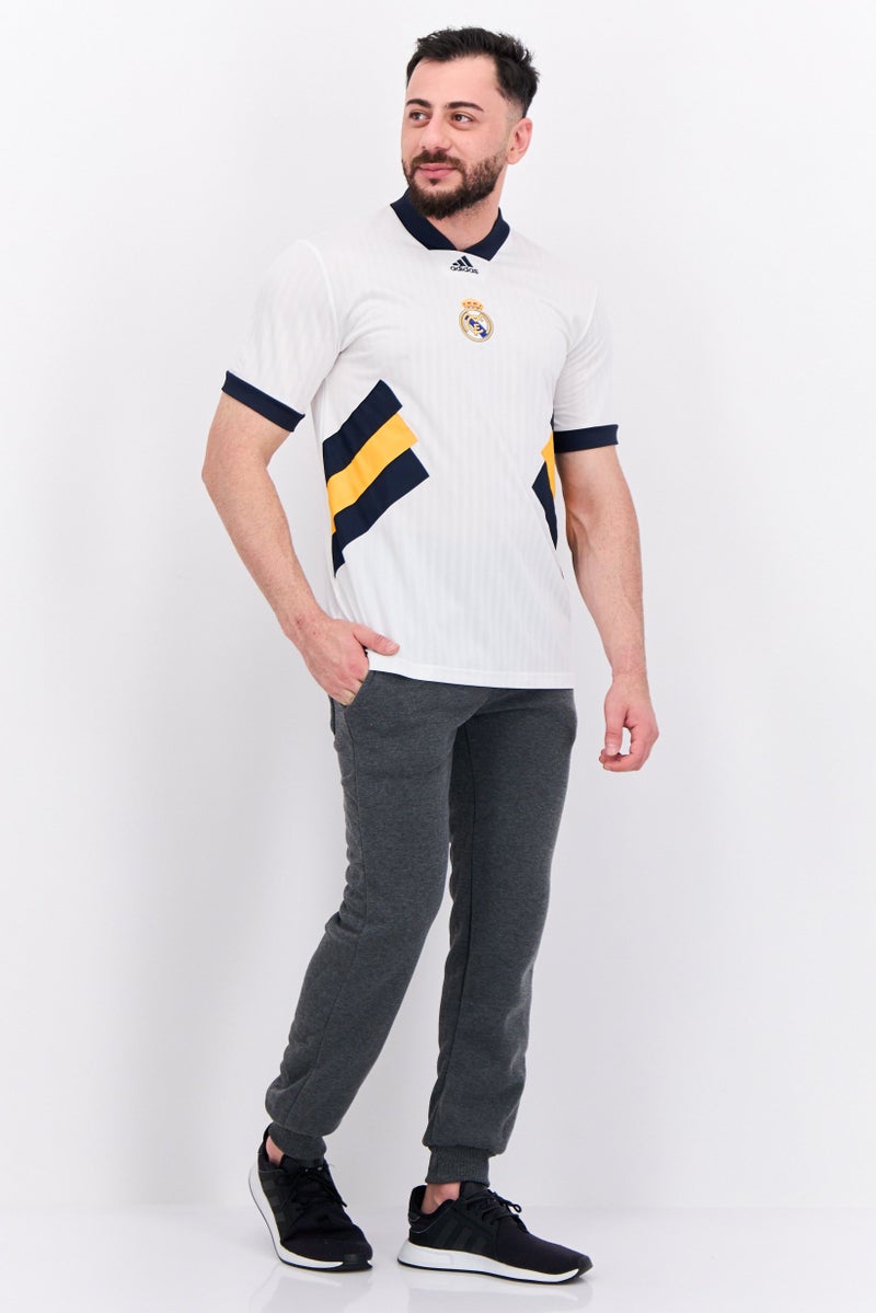 Men Sportswear Fit Short Sleeves Camiseta Real Madrid Football Jersey, White Combo