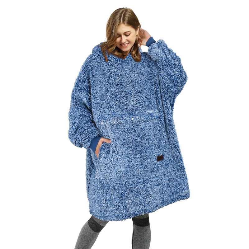 Catalonia Catalonia Oversized Wearable Blanket Hoodie Sweatshirt  Fluffy Sherpa Lounging Pullover for Men Women Wife Girlfriend  Gift for Her Ombre Blue  - Image 1
