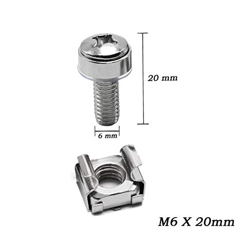 Wang-Data 100 Sets M6 Square Hole Hardware Cage Nuts & Mounting Screws Washers for Server Rack and Cabinet (M6 X 20mm)(Screw+Washer+cage nut) - Image 2