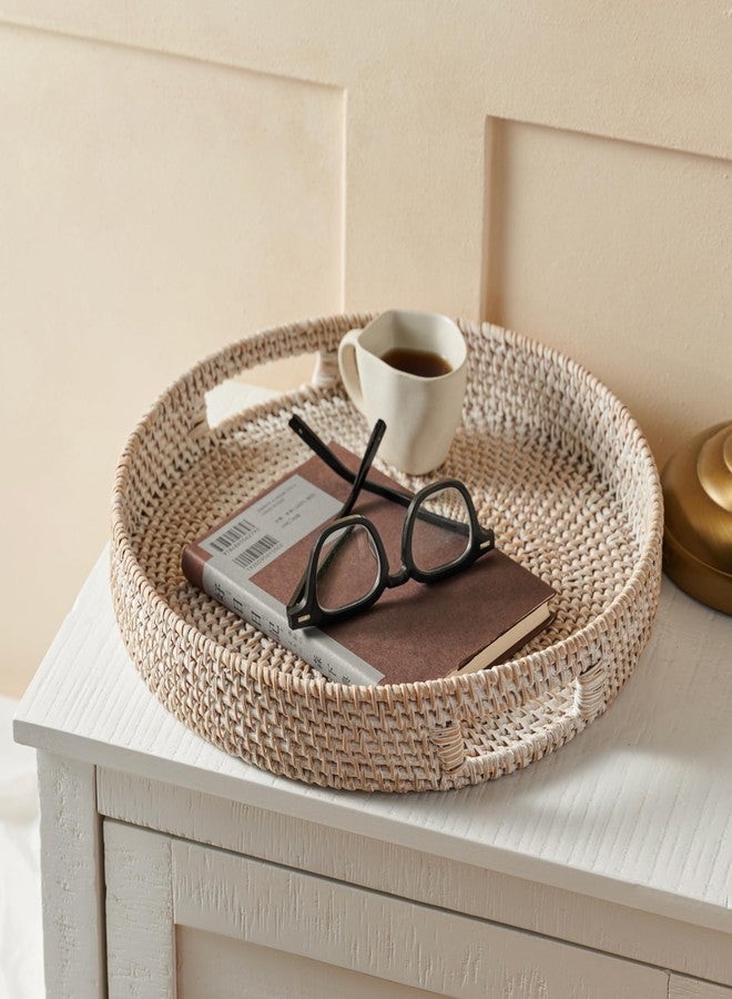 Jungle Culture Large Rattan Serving Tray 14" in Whitewash • Woven Serving Trays with Handles for Home • Round Dining Table Tray • Wicker Serving Basket - Image 4