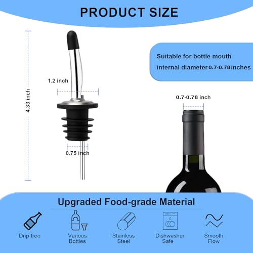 BALTRE 2PCS Stainless Steel Pourers, Speed Liquor Bottle Pourer, Olive Oil and Vinegar Tapered Stopper Spout, Suitable for About 3/4" Bottle Mouth, Olive Oil Spout with Sealed Dust Caps - Image 2