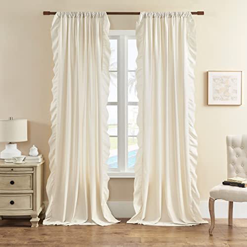 FOLKSIDE Cream Ivory Ruffle Curtains 84 Inch Length 2 Panels Set for Living Room Bedroom Shabby Chic Drapes Rod Pocket Light Reducing Window Curtains for Kids Girls Nursery Room Backdrop Decor 52x84 - Image 3