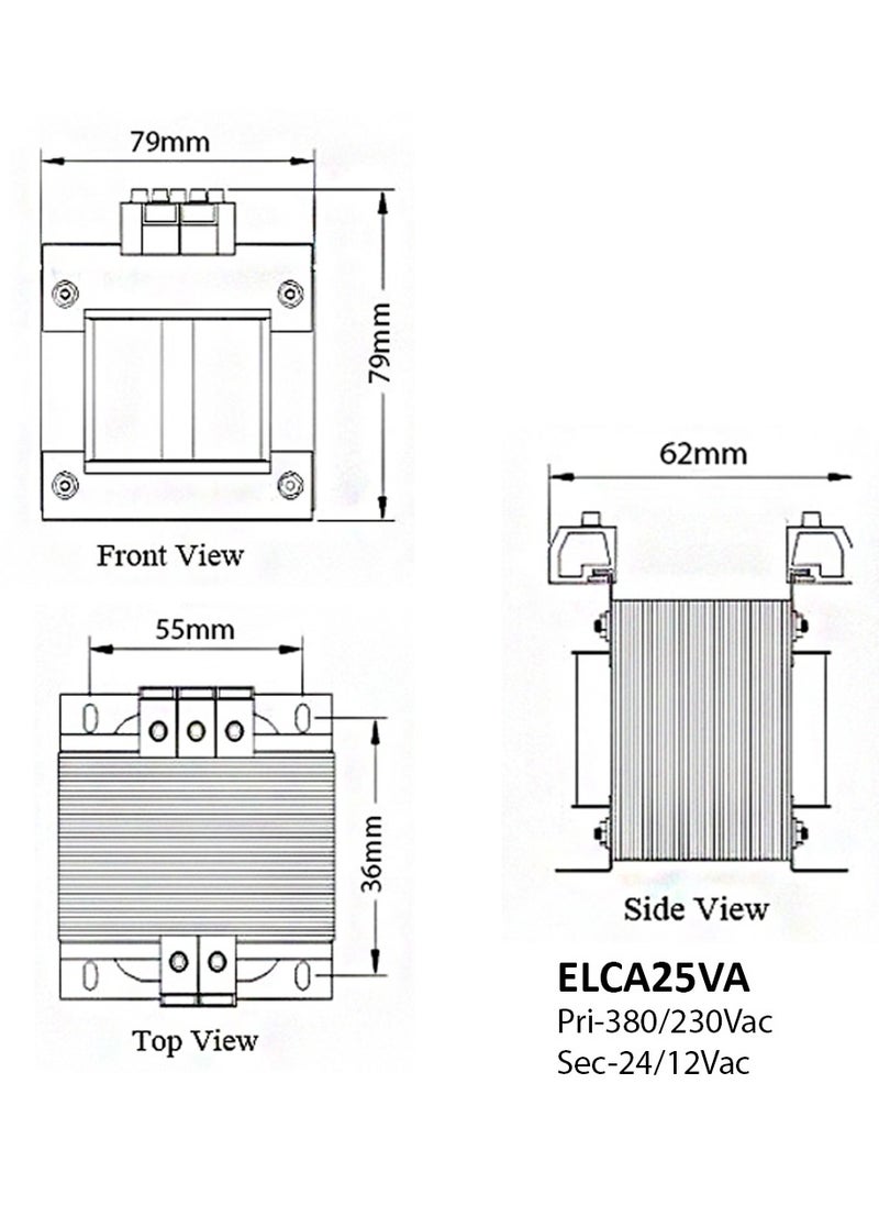 Elca - محول داخلي للأغراض العامة ELCA Power 25VA مدخلات 380Vac و 230Vac مخرج 24Vac و 12Vac يستخدم للوحات الكهربائية الصناعية - Image 1