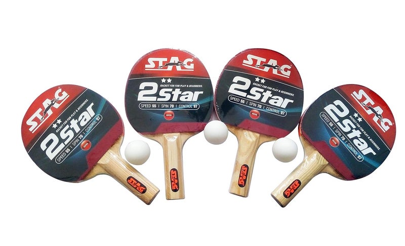 STAG طقم تنس طاولة 2 نجوم في أي مكان | 4 مضارب، 3 كرات (بيضاء) و 1 شبكة، (الموديل: 2STAR-Set WH) - Image 2