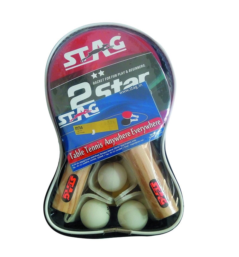 STAG طقم تنس طاولة 2 نجوم في أي مكان | 4 مضارب، 3 كرات (بيضاء) و 1 شبكة، (الموديل: 2STAR-Set WH) - Image 1