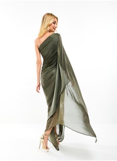 One Shoulder Drape Sleeve Gathered Bodycon Maxi Dress by Styli