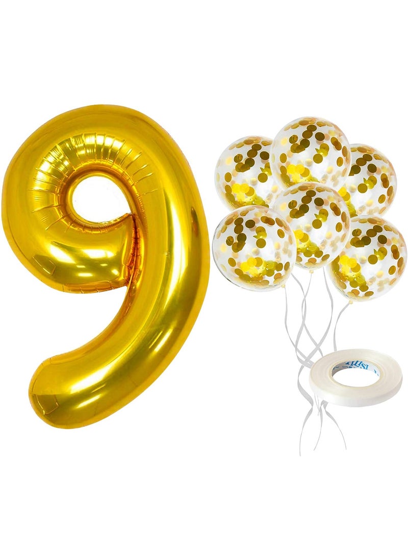 LB L B Number 9 and Gold Confetti Balloons Large Foil Gold Balloons 5 Gold Confetti Balloons 12 Inch 9th Birthday Party Decorations Party Supplies for Anniversary Dcor  - Image 1