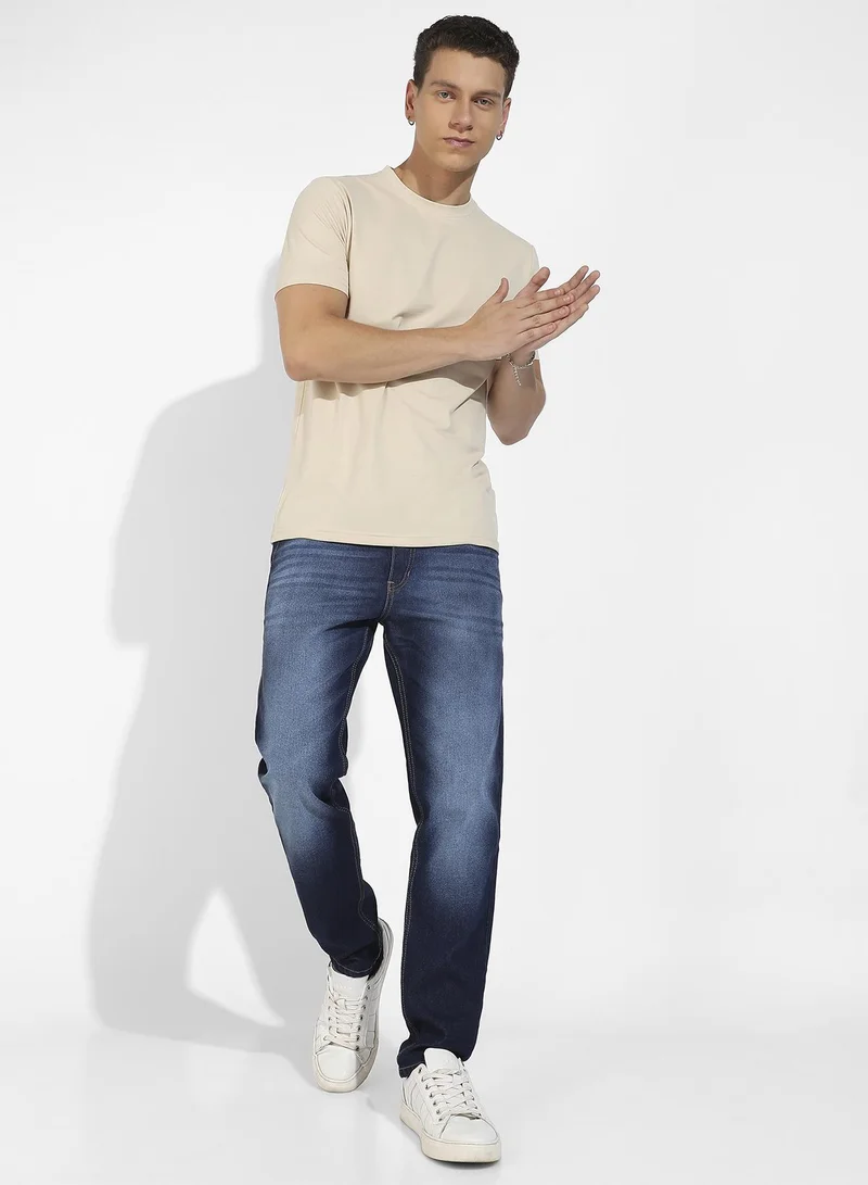 Campus Sutra Men's Beige Basic Regular Fit T-Shirt