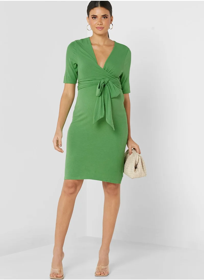 Mamalicious V-Neck Tie Detail Dress