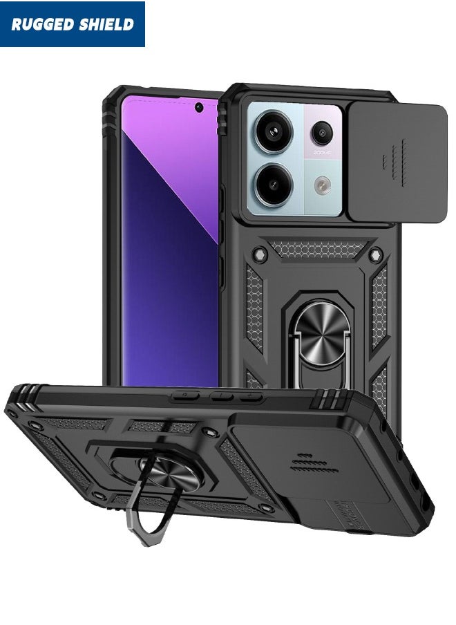 RUGGED SHIELD Redmi Note 13 Pro 5G / Xiaomi POCO X6 5G Case(Not 4G), Slide Camera Cover, Built-in 360° Rotate Ring Kickstand, Drop Proof Shockproof Test, Heavy Duty Shockproof Protective Case, Black  - Image 1