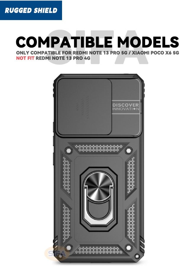 RUGGED SHIELD Redmi Note 13 Pro 5G / Xiaomi POCO X6 5G Case(Not 4G), Slide Camera Cover, Built-in 360° Rotate Ring Kickstand, Drop Proof Shockproof Test, Heavy Duty Shockproof Protective Case, Black  - Image 2