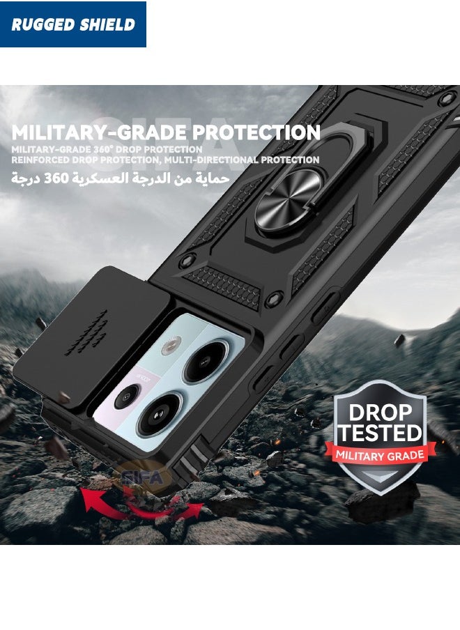 RUGGED SHIELD Redmi Note 13 Pro 5G / Xiaomi POCO X6 5G Case(Not 4G), Slide Camera Cover, Built-in 360° Rotate Ring Kickstand, Drop Proof Shockproof Test, Heavy Duty Shockproof Protective Case, Black  - Image 3
