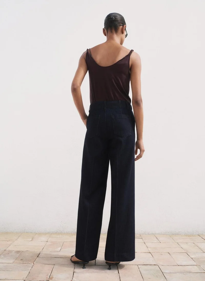 MANGO High-waisted wideleg denim trousers
