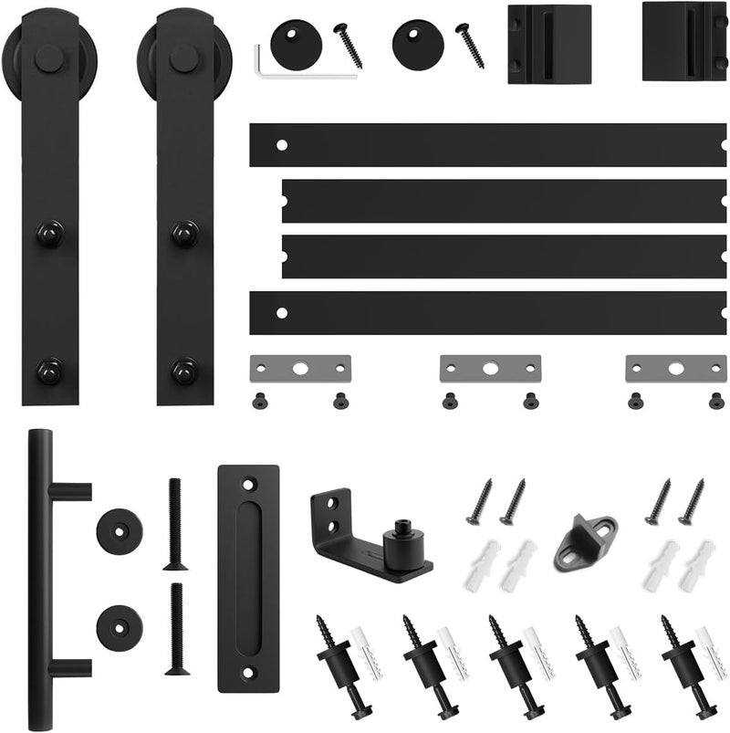 SMARTSTANDARD 5.5 FT Heavy Duty Sturdy Sliding Barn Door Hardware Kit, Black, (Whole Set Includes 1x Pull Handle Set & 1x Floor Guide) Fit 30"-33" Wide Door Panel (I Shape Hanger) - Image 2