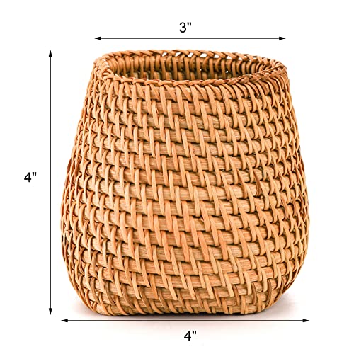Hacaroa Set of 2 Rattan Pencil Holder for Desk, Handmade Wicker Pen Cup Cute Boho Desk Organizer, Woven Makeup Brush Holder Utensil Container for Home, Office Table Decor - Image 2