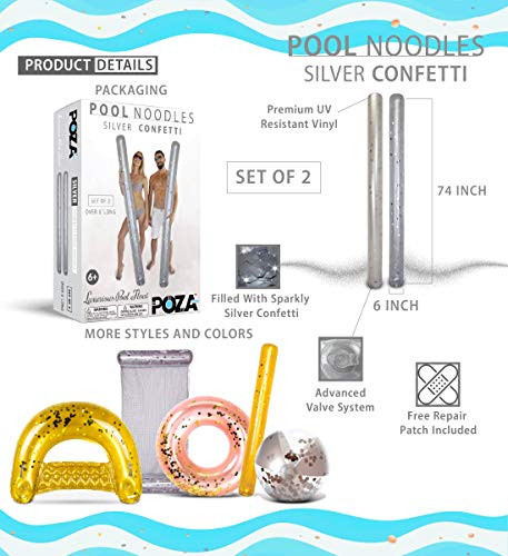 POZA 2 Pack Inflatable Jumbo Pool Noodles Floats Premium Luxurious 74 Inch Giant Water Floating Noodles Filled with Sparkle Confetti Pool Float for Swimming Pool Beach Lake - Image 5