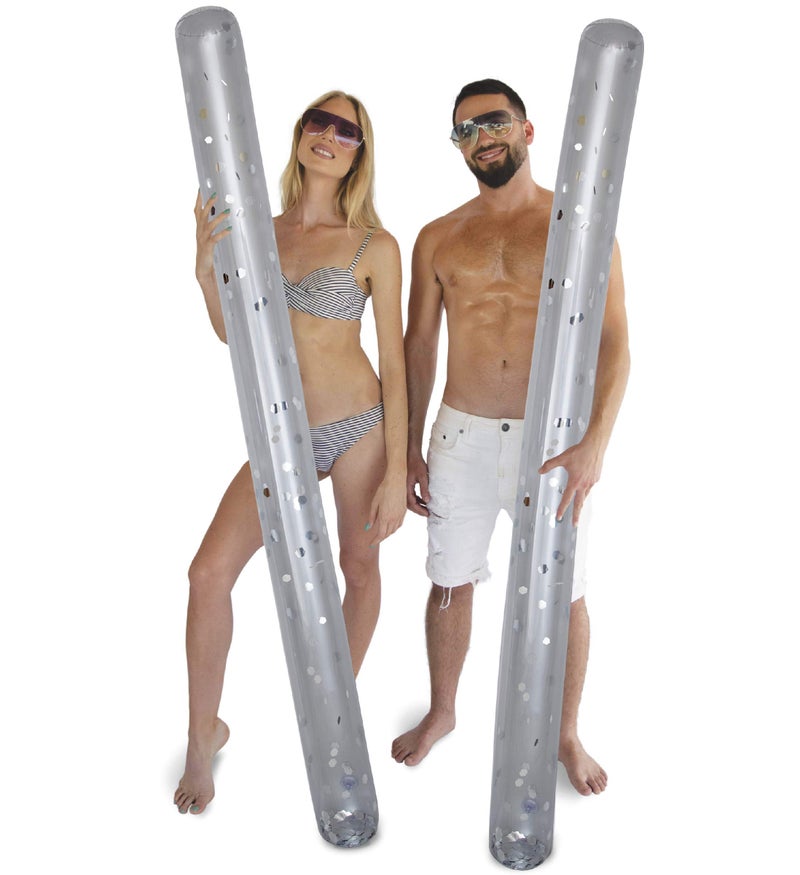 POZA 2 Pack Inflatable Jumbo Pool Noodles Floats Premium Luxurious 74 Inch Giant Water Floating Noodles Filled with Sparkle Confetti Pool Float for Swimming Pool Beach Lake - Image 3