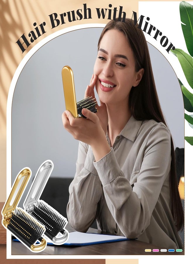 Uiifan فرشاة سفر قابلة للطي من Uiifan 50 قطعة مع مرآة - فرشاة جيب صغيرة مدمجة محمولة للرجال والنساء لتصفيف الشعر - حقيبة يد - صندوق السيارة - حقيبة مستلزمات الحمام (ذهبي، فضي) - Image 5