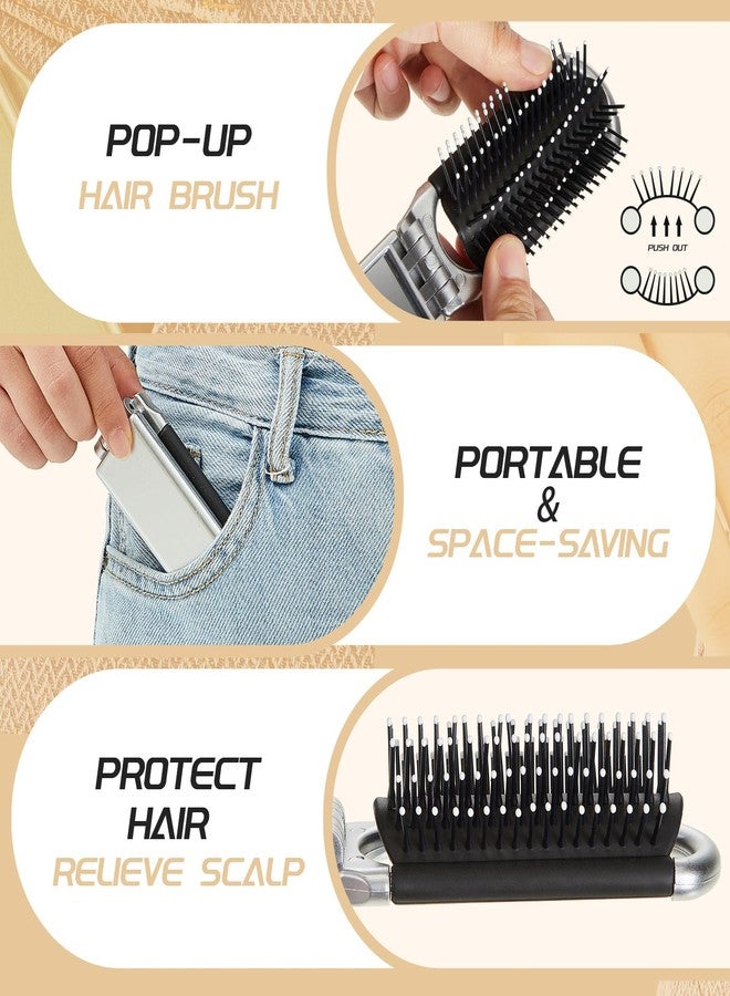 Uiifan فرشاة سفر قابلة للطي من Uiifan 50 قطعة مع مرآة - فرشاة جيب صغيرة مدمجة محمولة للرجال والنساء لتصفيف الشعر - حقيبة يد - صندوق السيارة - حقيبة مستلزمات الحمام (ذهبي، فضي) - Image 3