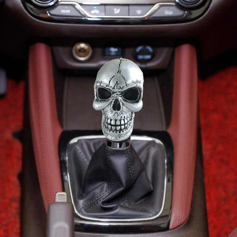Arenbel Car Gear Lever Grip Knobs Skull Head Racing Shift Stick Manual Shifter Handle Fit Most Auto Manual Vehicles, Silver - Image 2