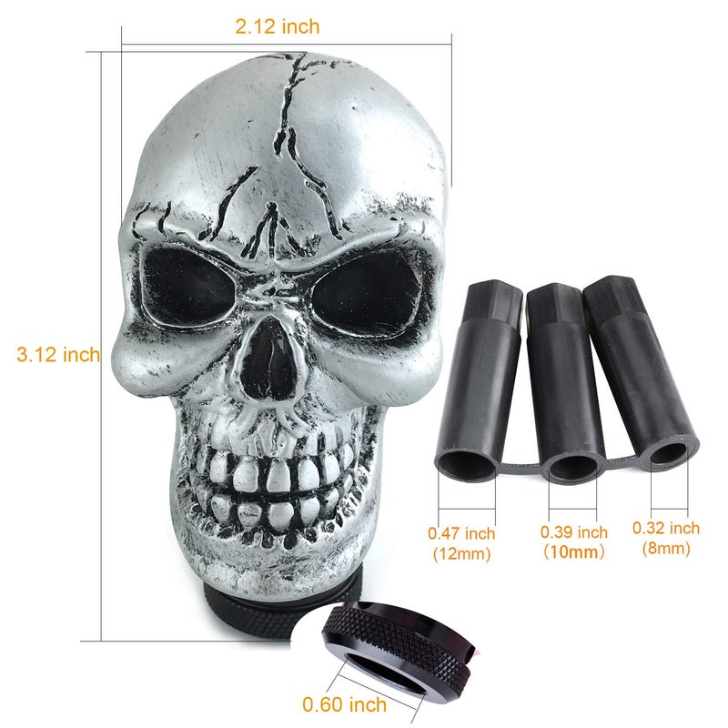 Arenbel Car Gear Lever Grip Knobs Skull Head Racing Shift Stick Manual Shifter Handle Fit Most Auto Manual Vehicles, Silver - Image 3