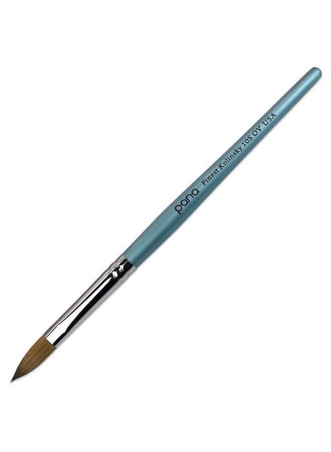 Pana Pure Kolinsky Hair Acrylic Nail Brush Oval Crimped Shape Silver Ferrule With Teal Wood Handle (Size 10) - Image 1