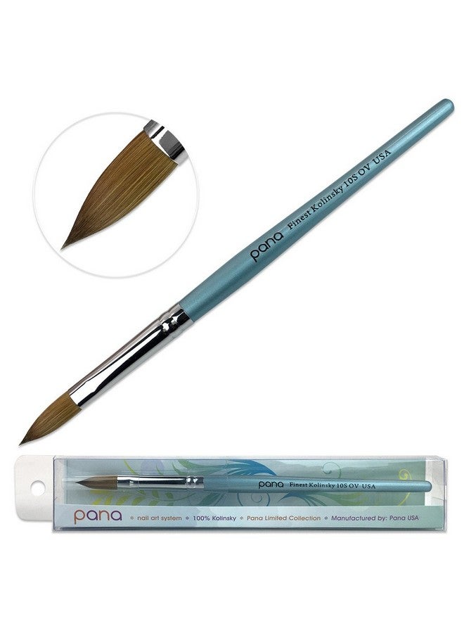 Pana Pure Kolinsky Hair Acrylic Nail Brush Oval Crimped Shape Silver Ferrule With Teal Wood Handle (Size 10) - Image 3
