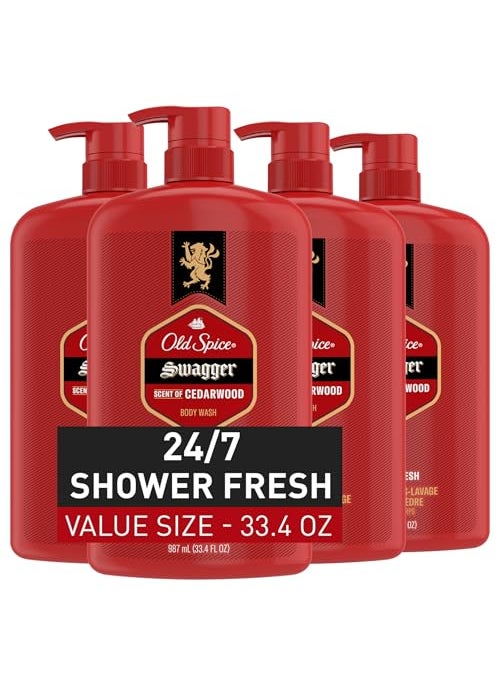 Old Spice - Old Spice Body Wash for Men, 24/7 Shower Fresh with Lasting Scent, Red Collection, Swagger with Cedarwood Scent, 33.4 fl oz (Pack of 4) - Image 1