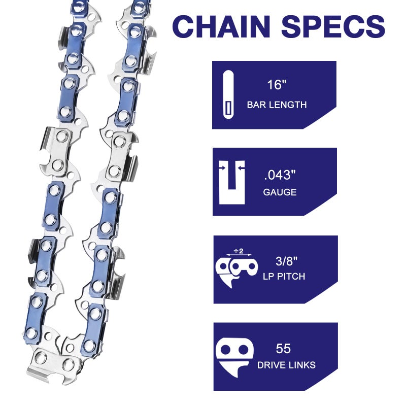 FUNKYWOO 4 Pack 16 Inch Chainsaw Chain for Stihl MS 170, MS 180 C - 3/8" LP Pitch, 043'' Gauge, 55 Drive Links - Image 2