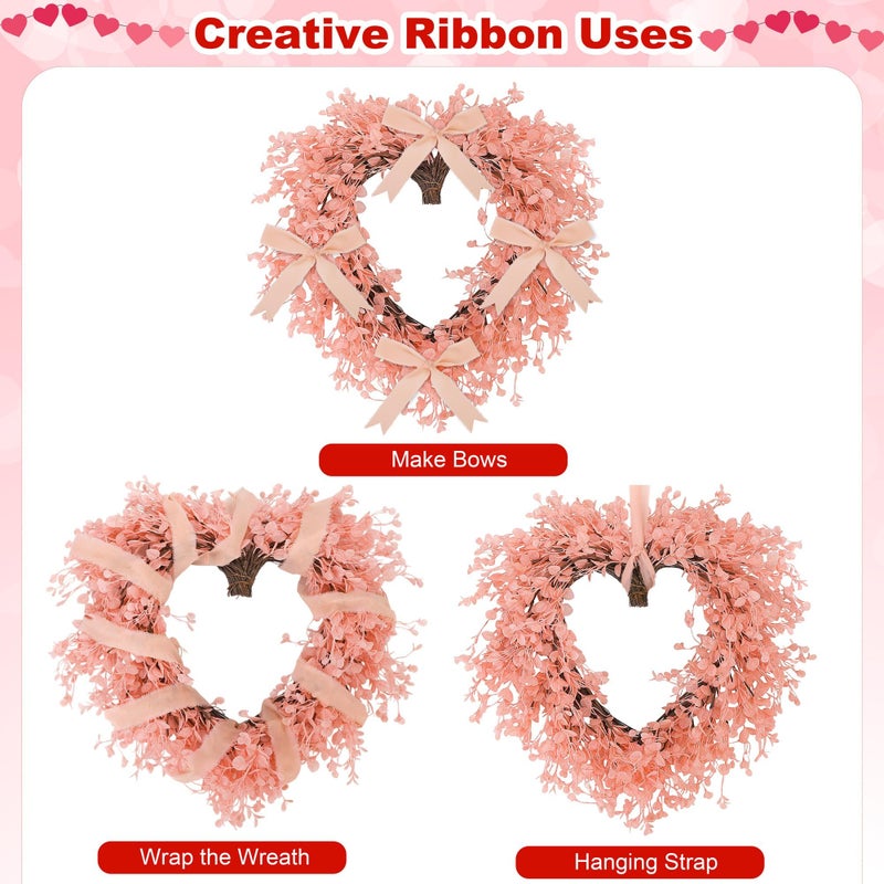 Aneco Valentineâ€™s Day Heart Wreath 18 Inch Pink Artificial Floral Wreath with Ribbon Door Wall Window Hanging Decor for Wedding Anniversary Holiday - Image 4