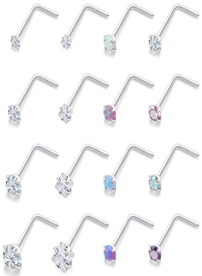 Hoeudjo 20G Opal Nose Rings Surgical Steel Nose Ring Studs Cubic Zirconia Inlaid Nostril Piercing Jewelry for Women Mens 16 Pieces 1.5mm 2mm 2.5mm 3mm - Image 1