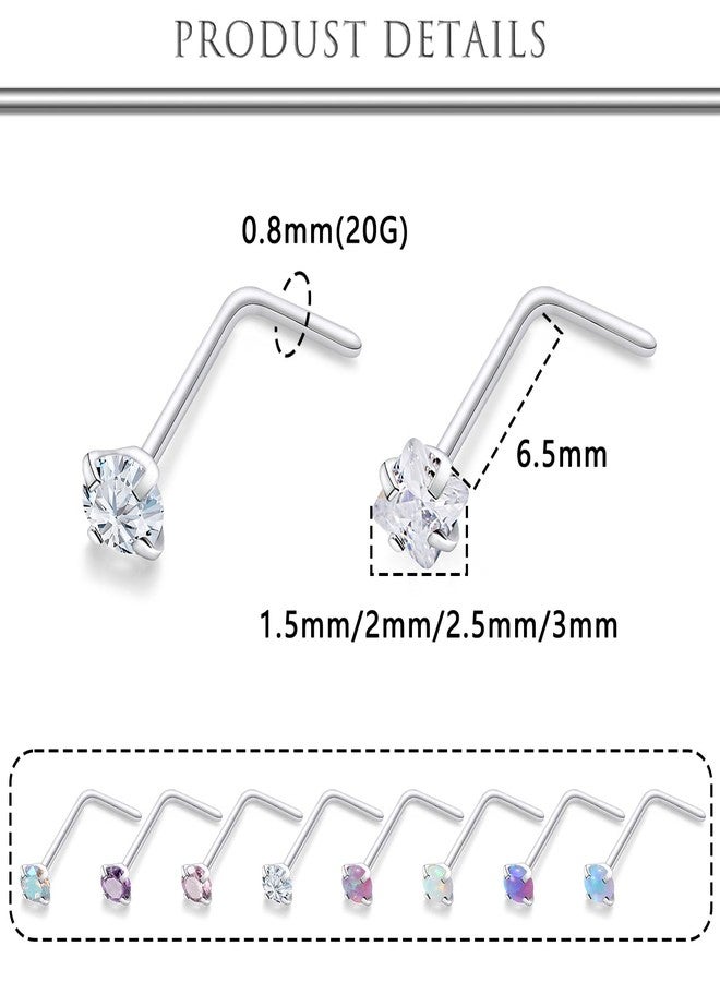 Hoeudjo 20G Opal Nose Rings Surgical Steel Nose Ring Studs Cubic Zirconia Inlaid Nostril Piercing Jewelry for Women Mens 16 Pieces 1.5mm 2mm 2.5mm 3mm - Image 2
