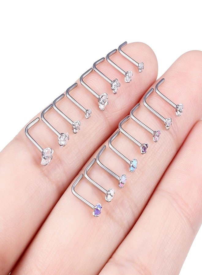 Hoeudjo 20G Opal Nose Rings Surgical Steel Nose Ring Studs Cubic Zirconia Inlaid Nostril Piercing Jewelry for Women Mens 16 Pieces 1.5mm 2mm 2.5mm 3mm - Image 4