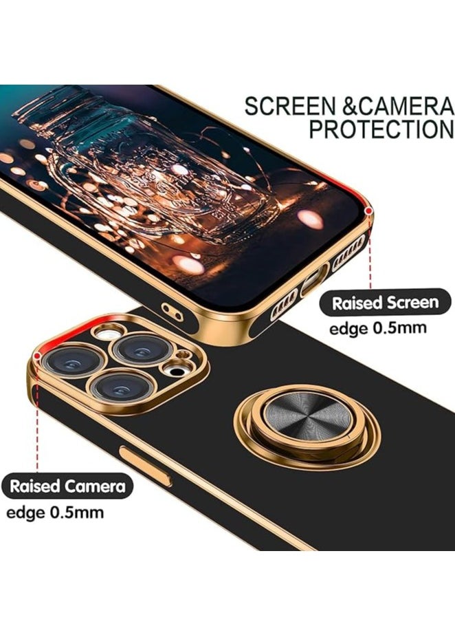 YoYoTech iPhone 15 Pro Max Soft Silicon Shockproof Luxury Gold Lining Case Rotatable Magnetic Ring Holder Kickstand Cover Full Camera Protection  - Image 5