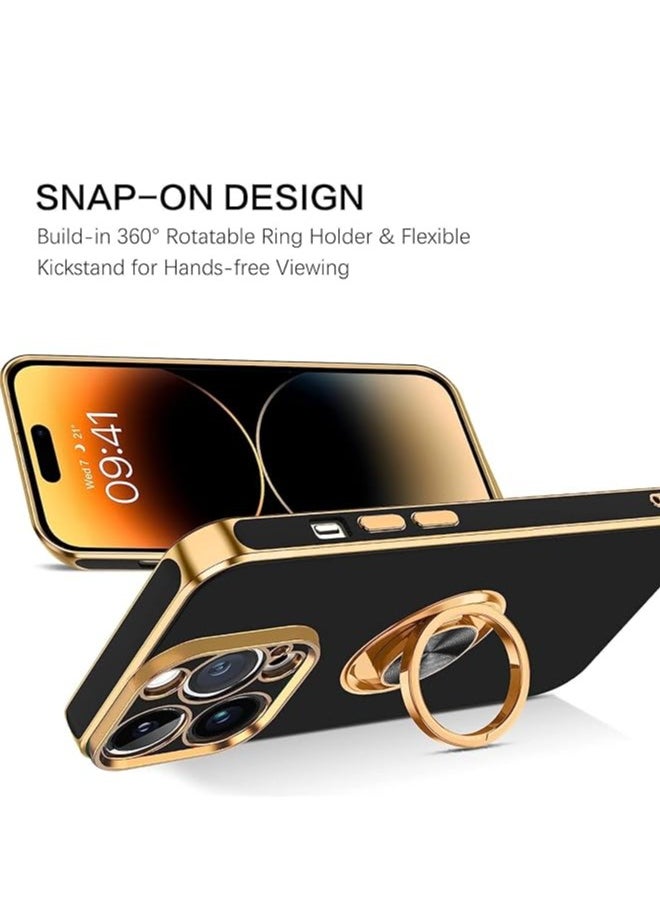 YoYoTech iPhone 15 Pro Max Soft Silicon Shockproof Luxury Gold Lining Case Rotatable Magnetic Ring Holder Kickstand Cover Full Camera Protection  - Image 2