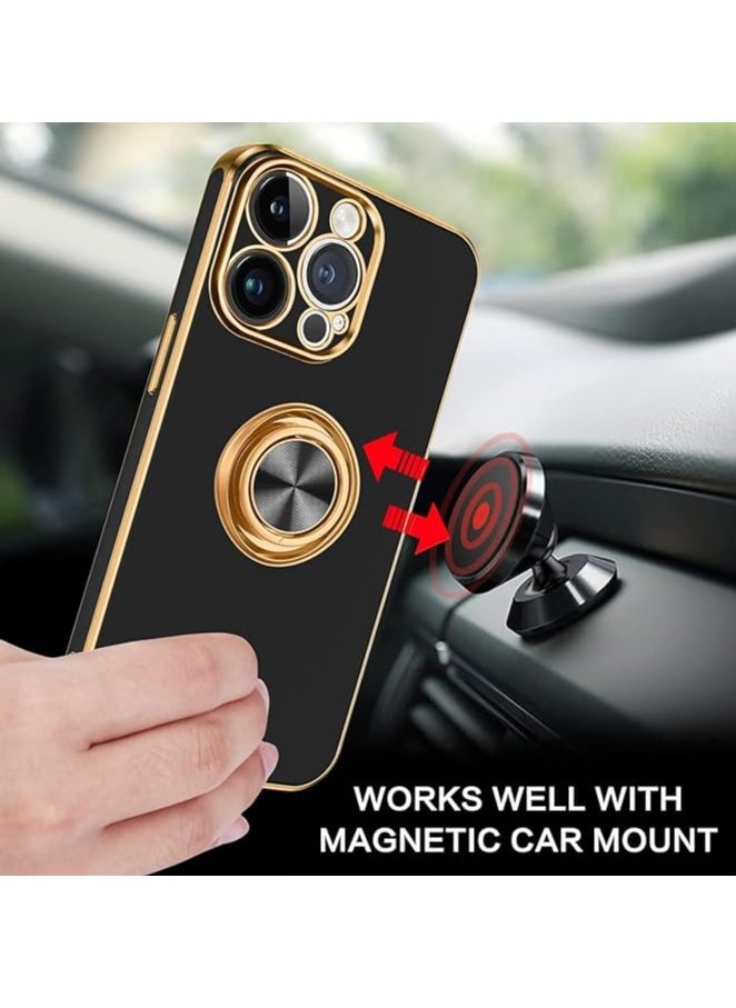 YoYoTech iPhone 15 Pro Max Soft Silicon Shockproof Luxury Gold Lining Case Rotatable Magnetic Ring Holder Kickstand Cover Full Camera Protection  - Image 4