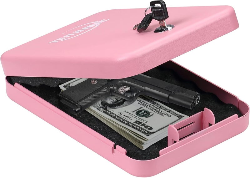 Tenamic Pistol Safe, Portable Travel Gun Safe, Solid Steel Handgun Lock Box for Home, Gun Safes for Car, Pink - Image 1