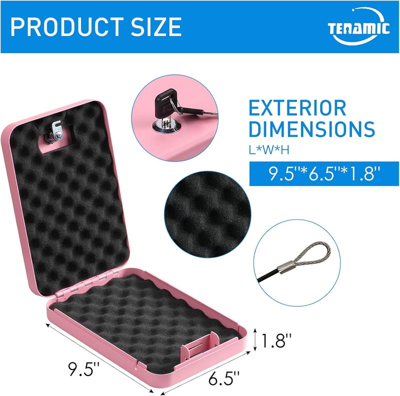 Tenamic Pistol Safe, Portable Travel Gun Safe, Solid Steel Handgun Lock Box for Home, Gun Safes for Car, Pink - Image 2