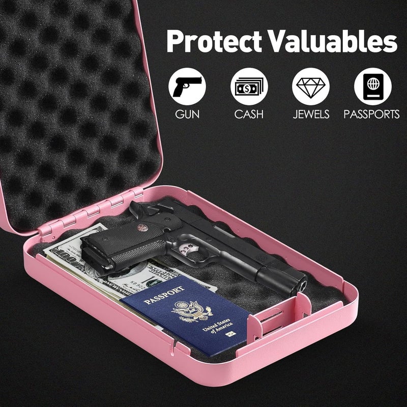 Tenamic Pistol Safe, Portable Travel Gun Safe, Solid Steel Handgun Lock Box for Home, Gun Safes for Car, Pink - Image 4