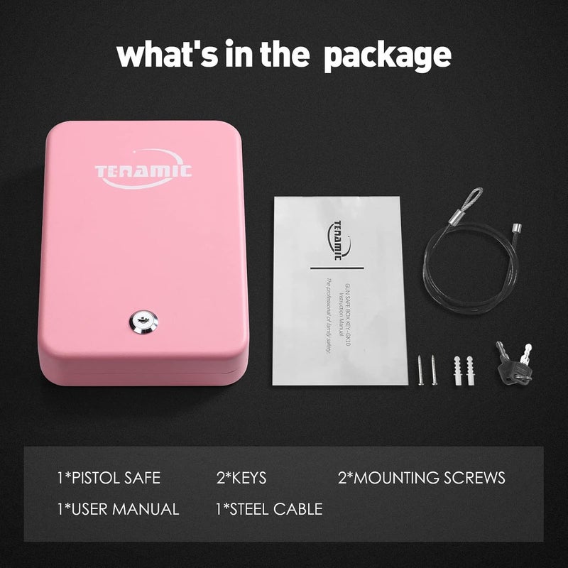 Tenamic Pistol Safe, Portable Travel Gun Safe, Solid Steel Handgun Lock Box for Home, Gun Safes for Car, Pink - Image 3