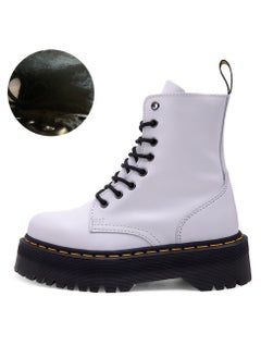 Loquat Fleece Motorcycle Platform Ankle Boots White  - Image 1