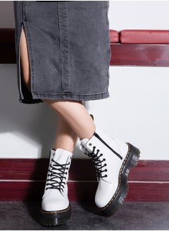 Loquat Fleece Motorcycle Platform Ankle Boots White  - Image 2