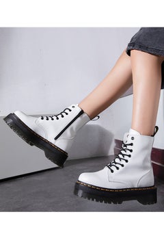 Loquat Fleece Motorcycle Platform Ankle Boots White  - Image 3