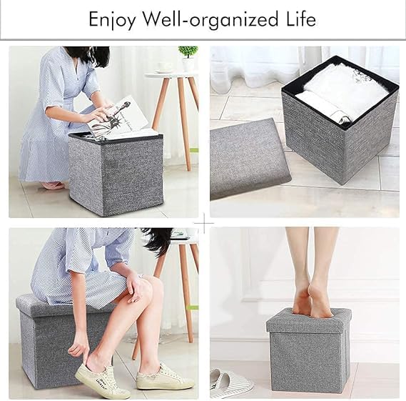 NETZILLA NAVA PAVA Fabric Folding Organizer Storage Ottoman Bench Footrest Stool Coffee Table Cube Camping Fishing Toys Chest Stool QuickEasy Assembly22L Capacity Padded 30X30X30 CM Beige - Image 5