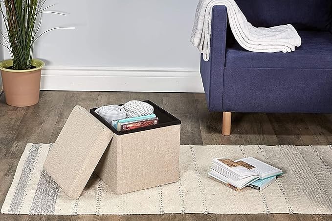 NETZILLA NAVA PAVA Fabric Folding Organizer Storage Ottoman Bench Footrest Stool Coffee Table Cube Camping Fishing Toys Chest Stool QuickEasy Assembly22L Capacity Padded 30X30X30 CM Beige - Image 2