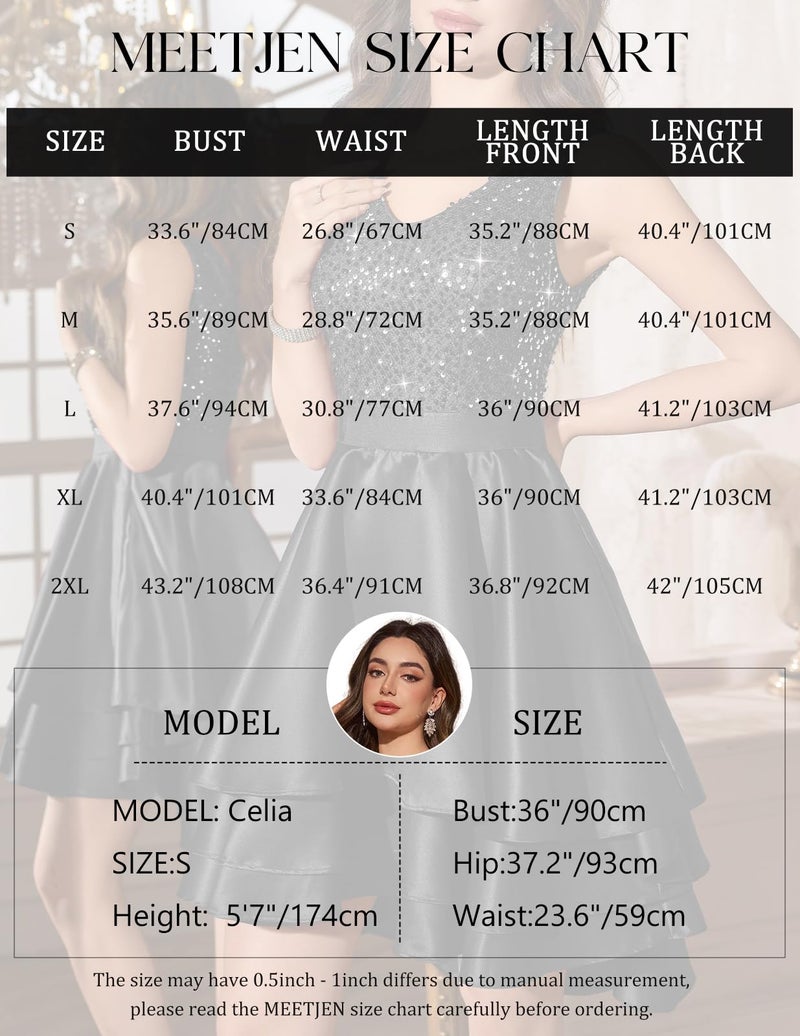 Meetjen Short Formal Sequin Teen Dress for Women High Low Cocktail Prom Dresses Sparkly Fancy A-line Ball Gown Black M - Image 5