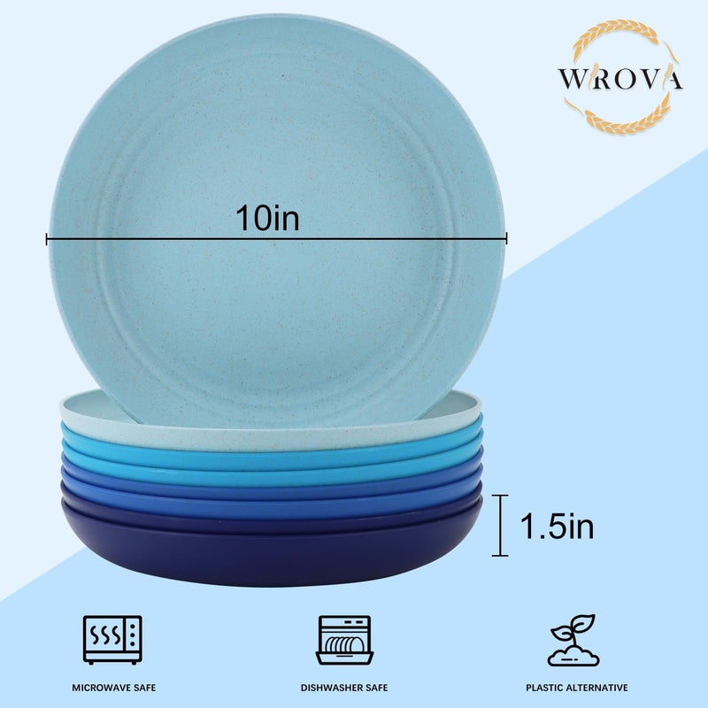 Wrova Wheat Straw Plates  10 Inch Unbreakable Dinner Plates Set of 8  Dishwasher  Microwave Safe Plastic Plates Reusable  Lightweight Plates for kitchencamping Ocean Series - Image 2